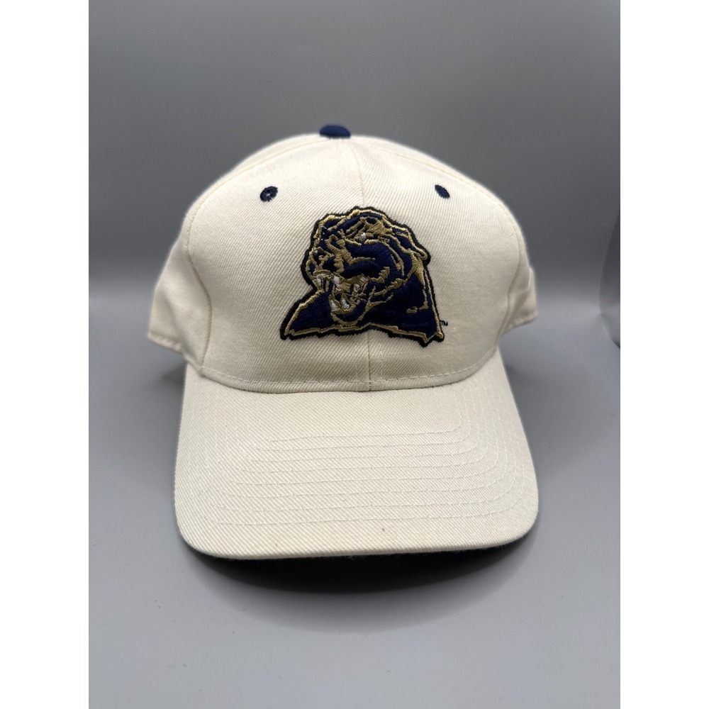 Vintage Pittsburgh Panthers Pitt Zephyr Fitted Hat 7 1/8 NCAA Cream Navy
